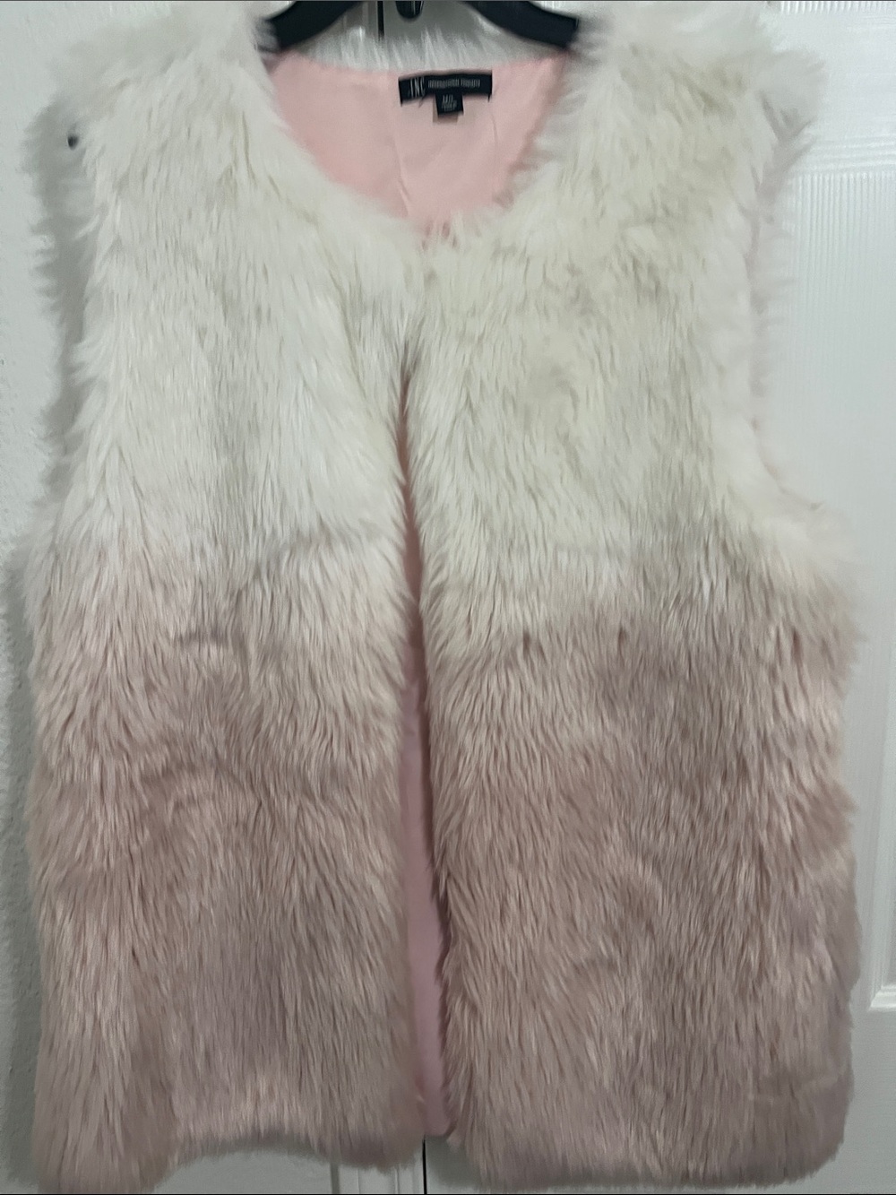 INC Cream to Blush Pink Ombre Faux Fur Vest - Soft Pink Lining